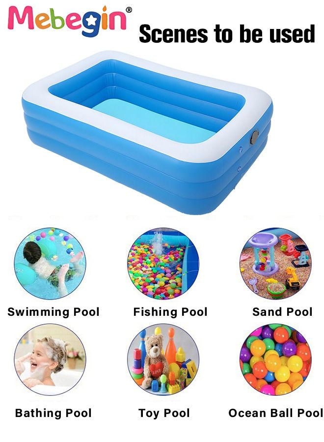 210*135*60cm Rectangle Shape Inflatable Swimming Pool, Thickened Paddling Pool with Inflatable Safety Bubble Bottom, Durable Multifunctional Blow up Pool, Family Lounge Pool, Ideal Choice for Indoor Entertainment and Outdoor Activities