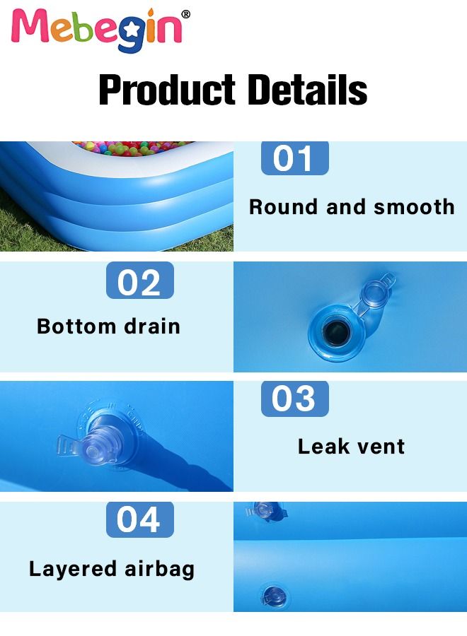 210*135*60cm Rectangle Shape Inflatable Swimming Pool, Thickened Paddling Pool with Inflatable Safety Bubble Bottom, Durable Multifunctional Blow up Pool, Family Lounge Pool, Ideal Choice for Indoor Entertainment and Outdoor Activities