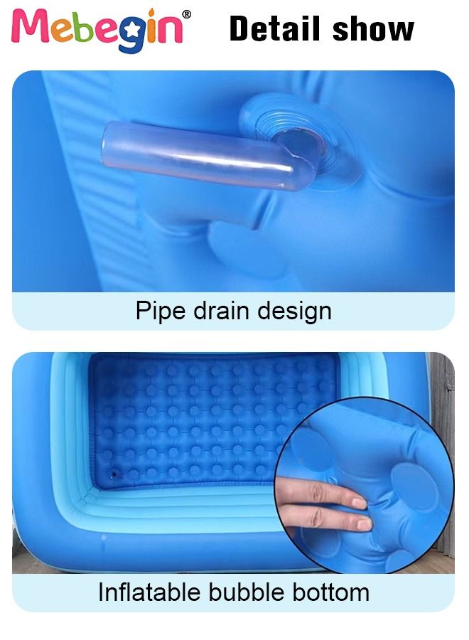 130*90*48cm Rectangle Shape Inflatable Swimming Pool with Marine Animal Print, Thickened Swimming Pool, Paddling Pool with Inflatable Safety Bubble Bottom, Durable Multifunctional Blow up Pool, Family Lounge Pool, Ideal Choice for Indoor Entertainment and Outdoor Activities