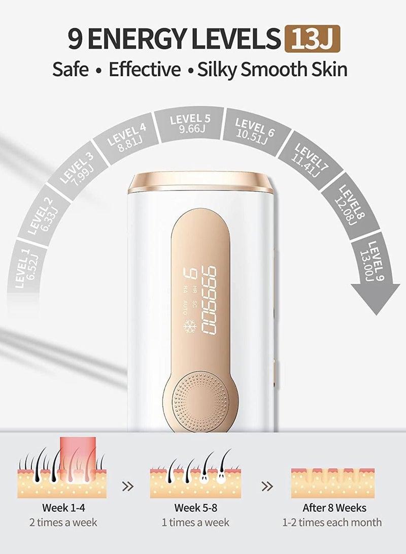 Laser Hair Removal Devices with Cooling System , 3-in-1 At-Home Permanent Hair Removal Device 9 Levels Upgrade 999900 Flashes for Face Armpit Arm Bikini Line Leg Whole Body