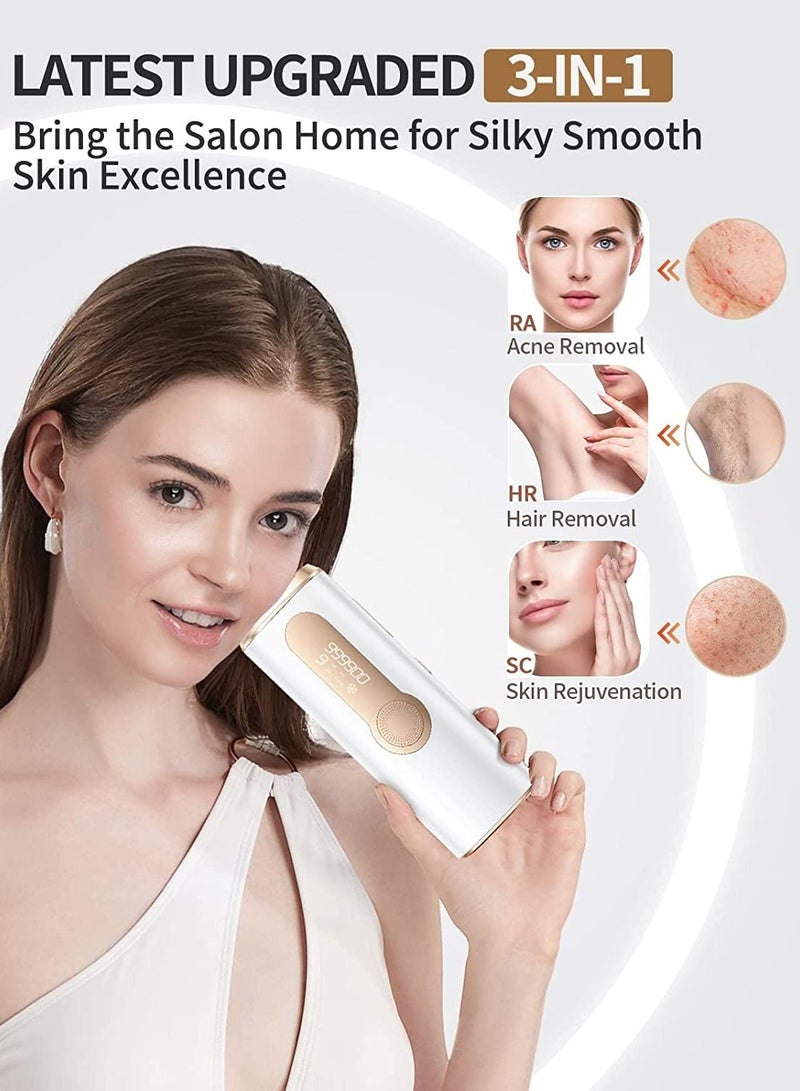 Laser Hair Removal Devices with Cooling System , 3-in-1 At-Home Permanent Hair Removal Device 9 Levels Upgrade 999900 Flashes for Face Armpit Arm Bikini Line Leg Whole Body