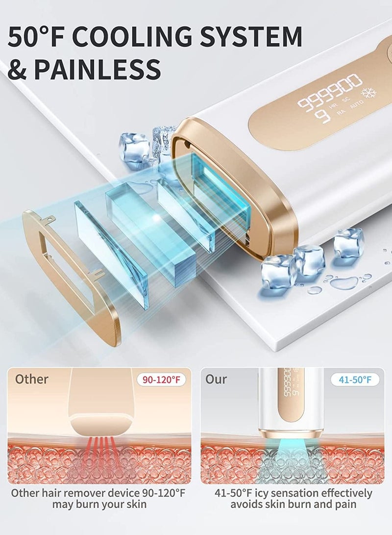 Laser Hair Removal Devices with Cooling System , 3-in-1 At-Home Permanent Hair Removal Device 9 Levels Upgrade 999900 Flashes for Face Armpit Arm Bikini Line Leg Whole Body