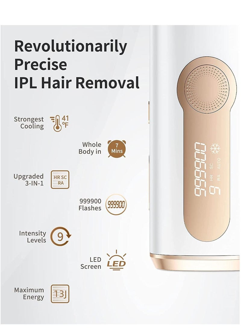 Laser Hair Removal Devices with Cooling System , 3-in-1 At-Home Permanent Hair Removal Device 9 Levels Upgrade 999900 Flashes for Face Armpit Arm Bikini Line Leg Whole Body