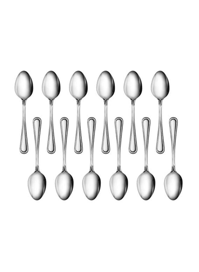 12-Piece Stainless Steel Dinner Spoon Set Silver 7.6inch