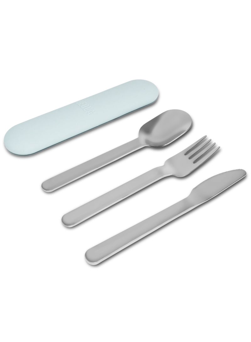 Set of 4 Stainless Steel Travel Cutlery Set with Silicone Case, Ice Blue