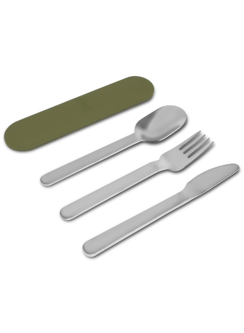 Set of 4 Stainless Steel Travel Cutlery Set, Forest Green