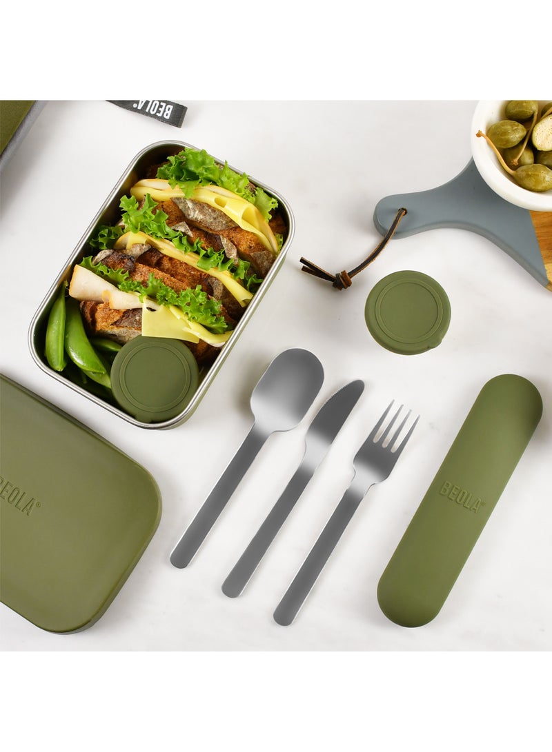 Set of 4 Stainless Steel Travel Cutlery Set, Forest Green