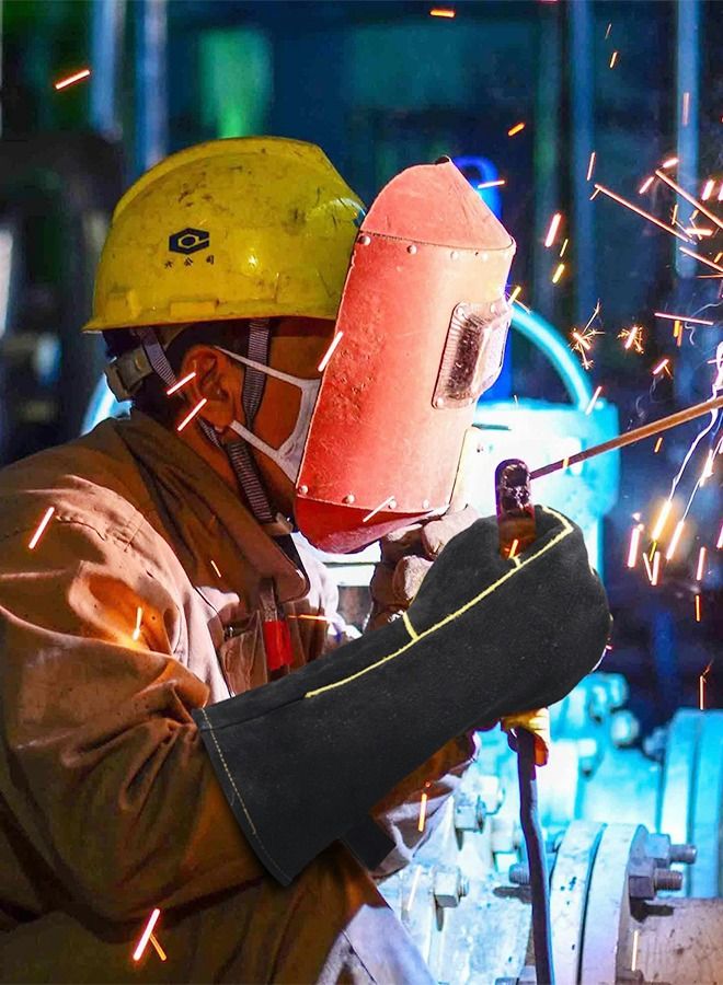 16inch BBQ Gloves,Welding Gloves 350℃ Heat Resistant Oven Mitts BBQ Grill Gloves for Cooking Welder Ironworker,Camping Supplies