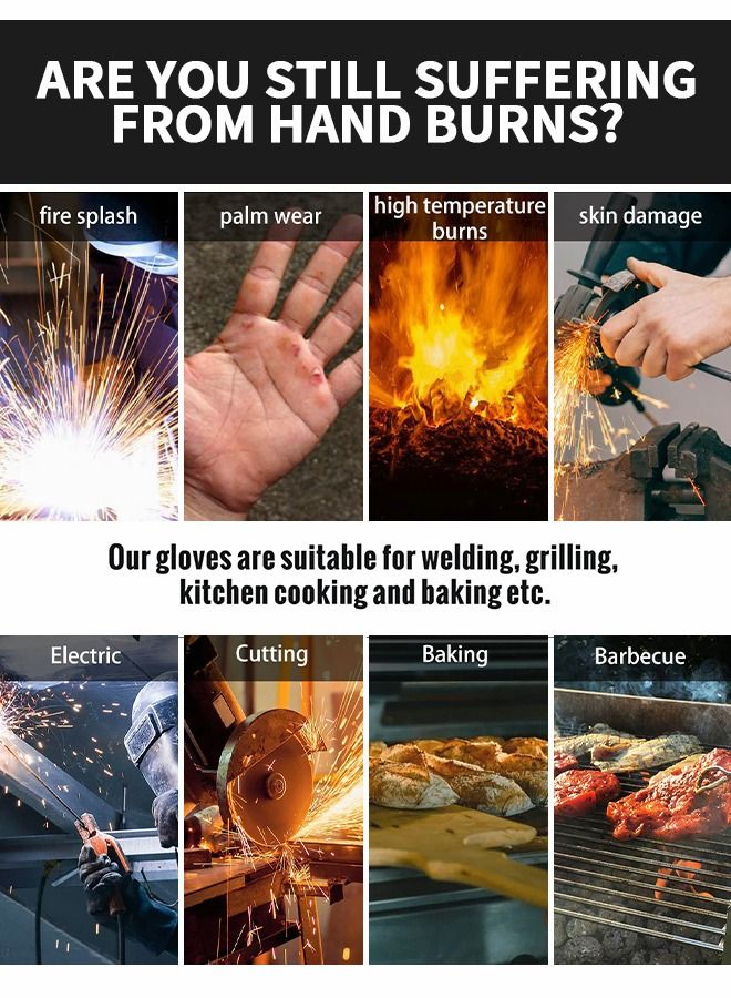 16inch BBQ Gloves,Welding Gloves 350℃ Heat Resistant Oven Mitts BBQ Grill Gloves for Cooking Welder Ironworker,Camping Supplies