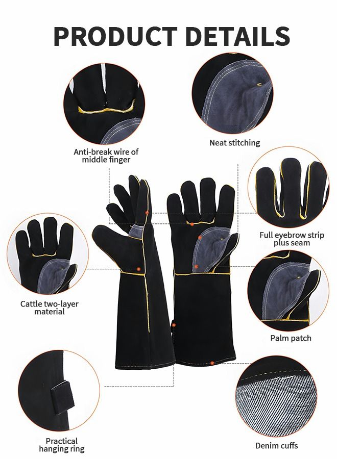 16inch BBQ Gloves,Welding Gloves 350℃ Heat Resistant Oven Mitts BBQ Grill Gloves for Cooking Welder Ironworker,Camping Supplies