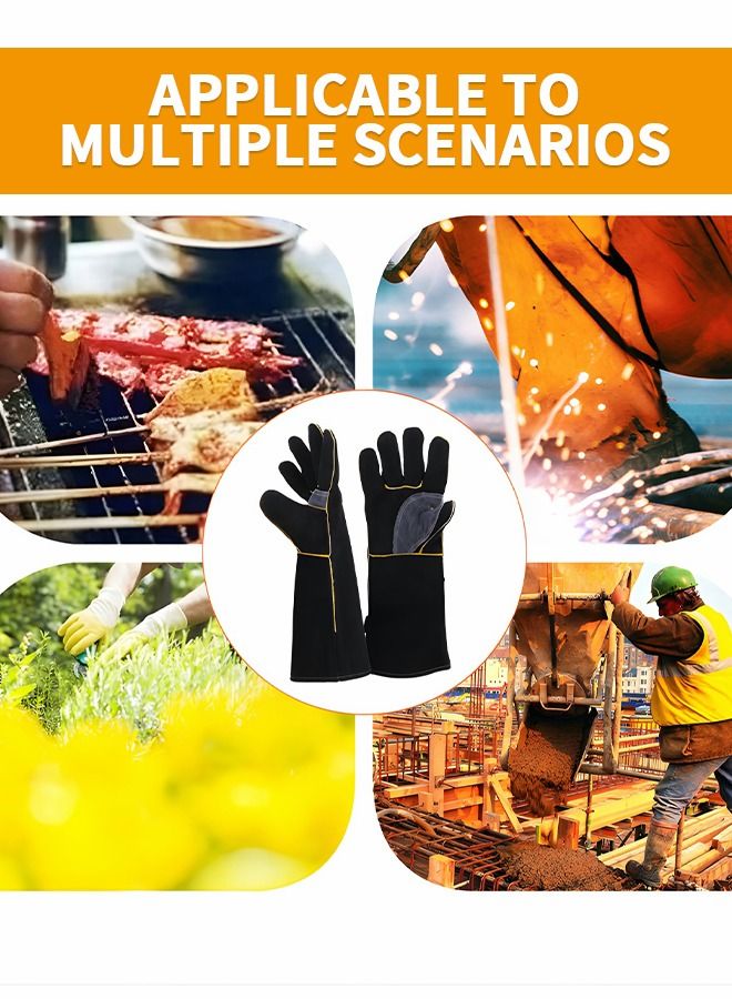 16inch BBQ Gloves,Welding Gloves 350℃ Heat Resistant Oven Mitts BBQ Grill Gloves for Cooking Welder Ironworker,Camping Supplies