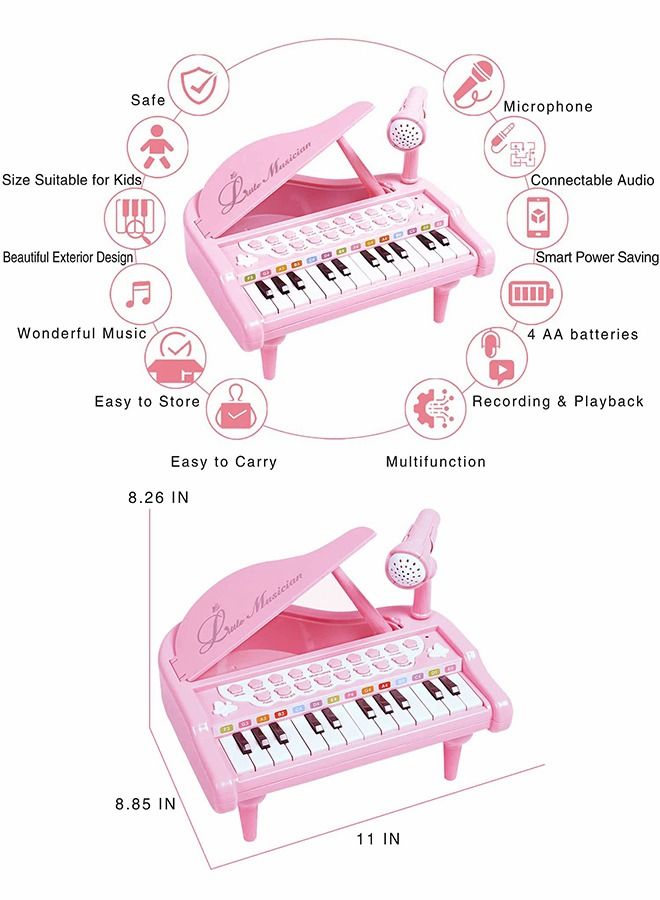 24 Key Toddler Piano Keyboard Girls Music Piano Toys - Girls Toys 1st Birthday Gift with Microphone Multifunctional Musical Electronic Pink Piano for Baby Girls Toys