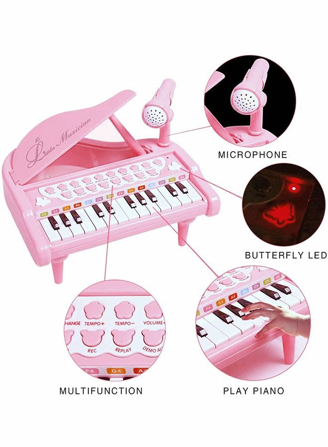 24 Key Toddler Piano Keyboard Girls Music Piano Toys - Girls Toys 1st Birthday Gift with Microphone Multifunctional Musical Electronic Pink Piano for Baby Girls Toys