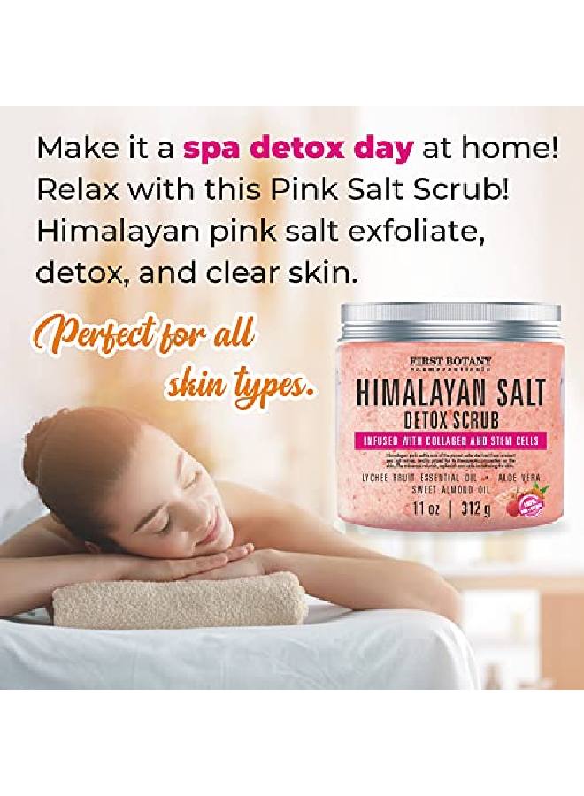 Himalayan Salt Body Scrub With Collagen And Stem Cells - Natural Exfoliating Salt Scrub & Body And Face Souffle Helps With Moisturizing Skin, Acne, Cellulite, Dead Skin Scars, Wrinkles (11 Oz)