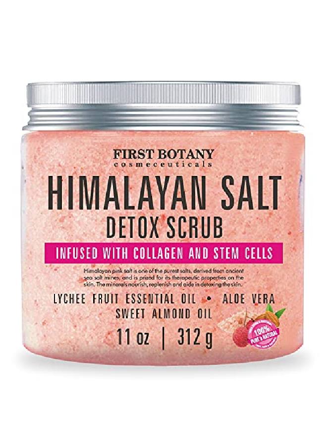 Himalayan Salt Body Scrub With Collagen And Stem Cells - Natural Exfoliating Salt Scrub & Body And Face Souffle Helps With Moisturizing Skin, Acne, Cellulite, Dead Skin Scars, Wrinkles (11 Oz)