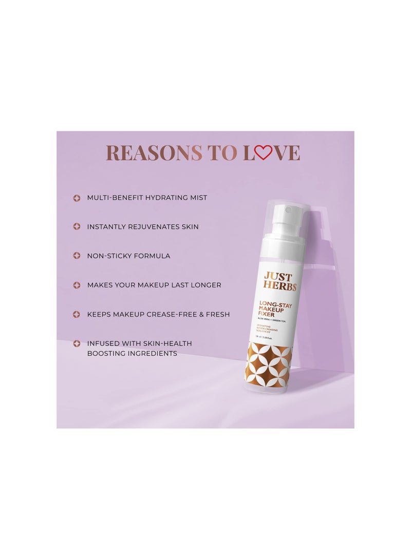 Just Herbs Long Stay Non Sticky Makeup Fixer Setting Spray for Face Makeup with Aloevera and Green Tea