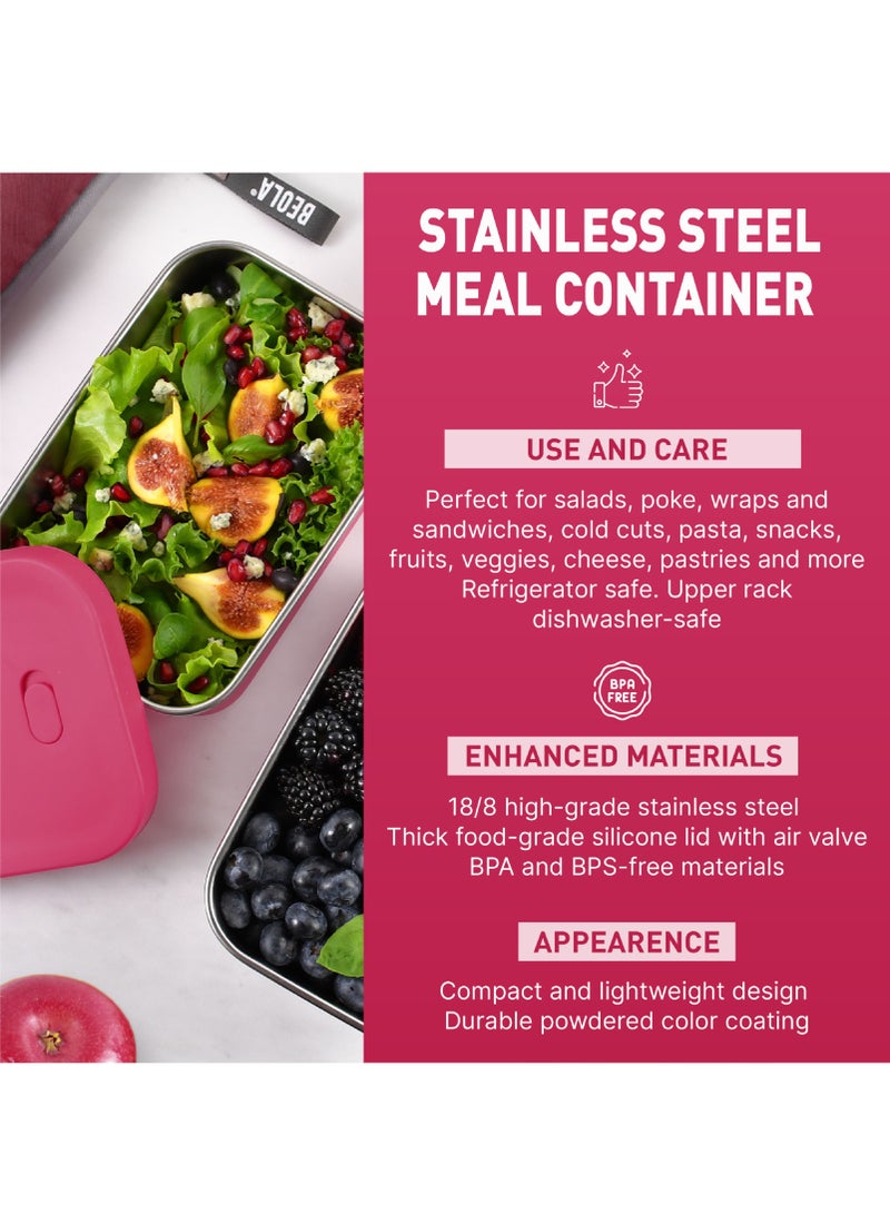 Stainless Steel Lunch Box Food Container with sauce cup - 900ml, Raspberry