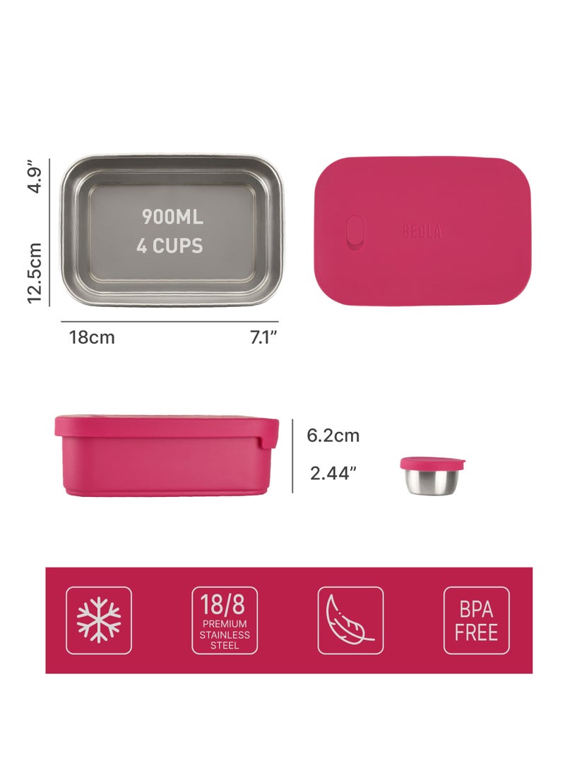 Stainless Steel Lunch Box Food Container with sauce cup - 900ml, Raspberry