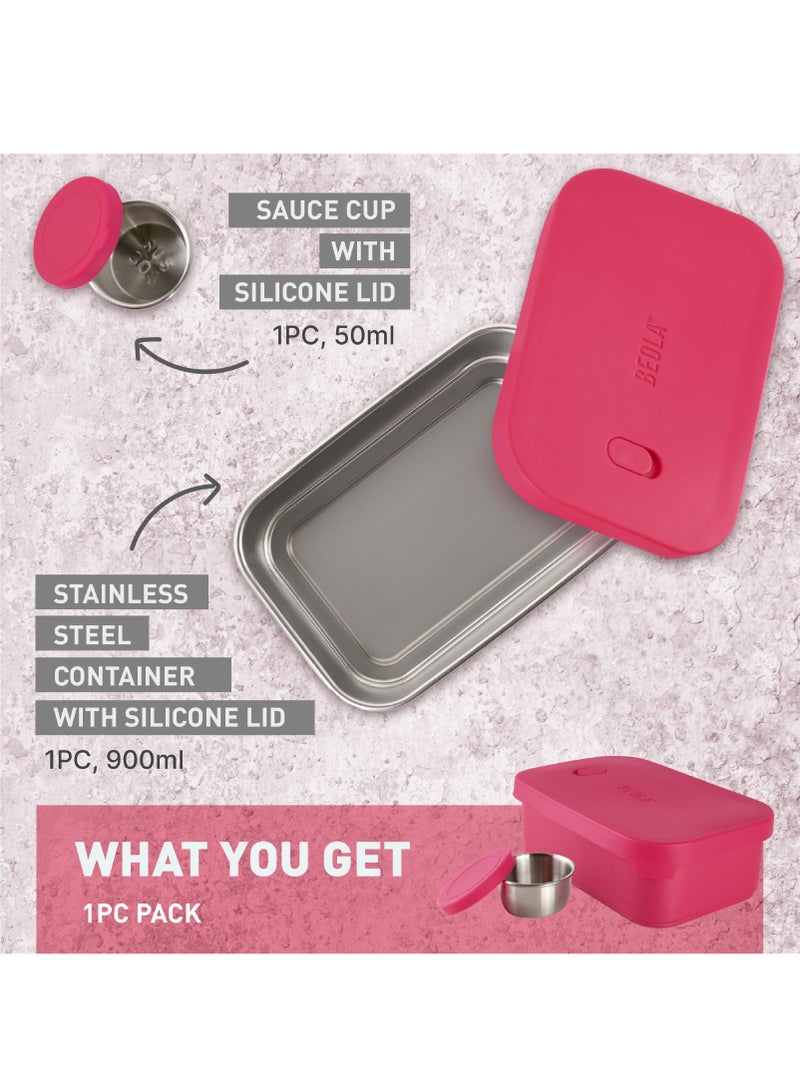 Stainless Steel Lunch Box Food Container with sauce cup - 900ml, Raspberry