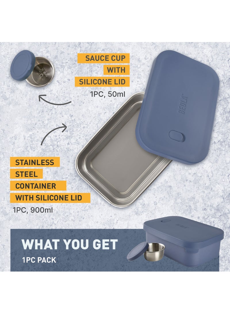 Stainless Steel Lunch Box Food Container with sauce cup - 900ml, Marine Blue