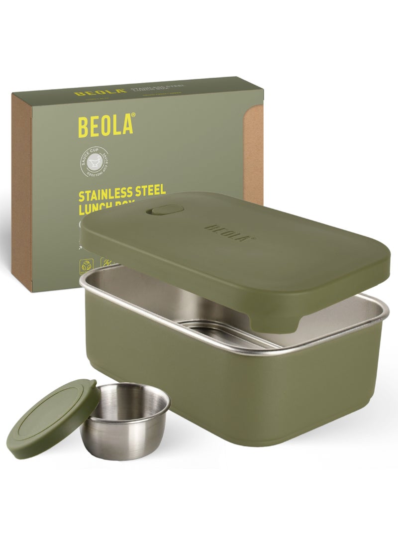 Stainless Steel Lunch Box Food Container with sauce cup - 900ml, Forest Green