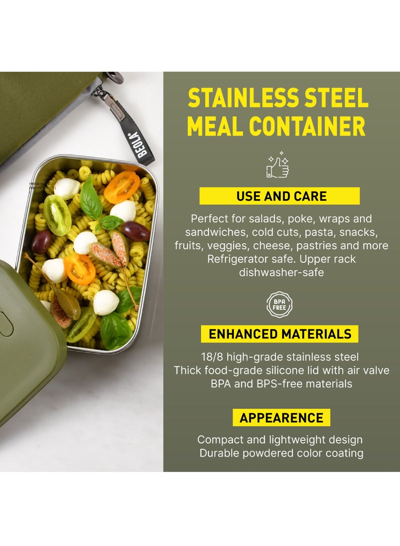 Stainless Steel Lunch Box Food Container with sauce cup - 900ml, Forest Green