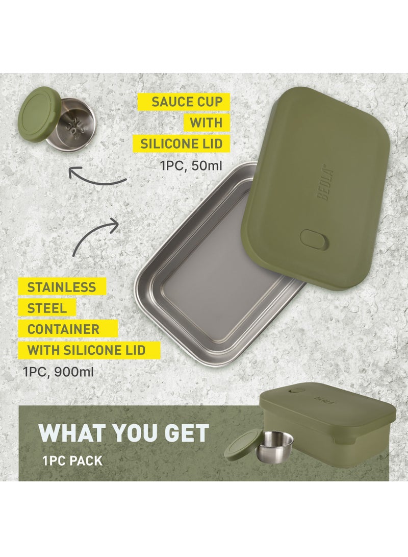 Stainless Steel Lunch Box Food Container with sauce cup - 900ml, Forest Green