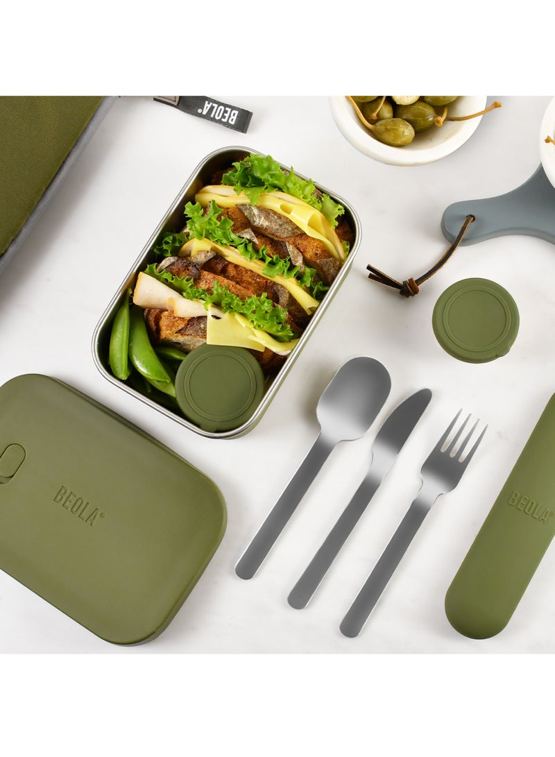 Stainless Steel Lunch Box Food Container with sauce cup - 900ml, Forest Green