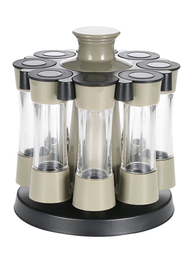 8-Piece Rotating Spice Jar Set Black/Grey/Clear 21x17.5centimeter