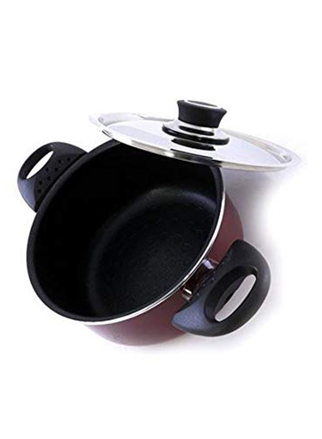 Nonstick Cookware With Lid Red/Silver/Black 20centimeter