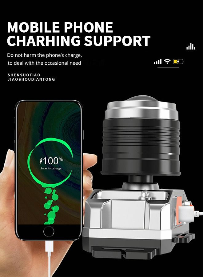 LED Rechargeable Headlamp Rugged Outdoor Head Lamps Waterproof 3 Modes Camping Induction Zoom Head-Mounted Miner's Lamp USB Charging Treasure Headlight for 360° Adjustable