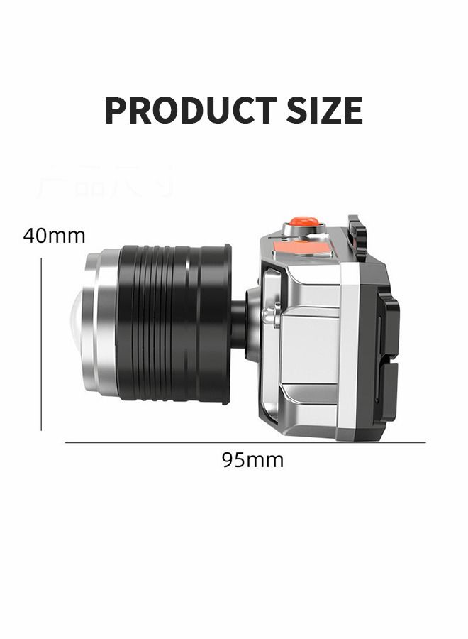 LED Rechargeable Headlamp Rugged Outdoor Head Lamps Waterproof 3 Modes Camping Induction Zoom Head-Mounted Miner's Lamp USB Charging Treasure Headlight for 360° Adjustable
