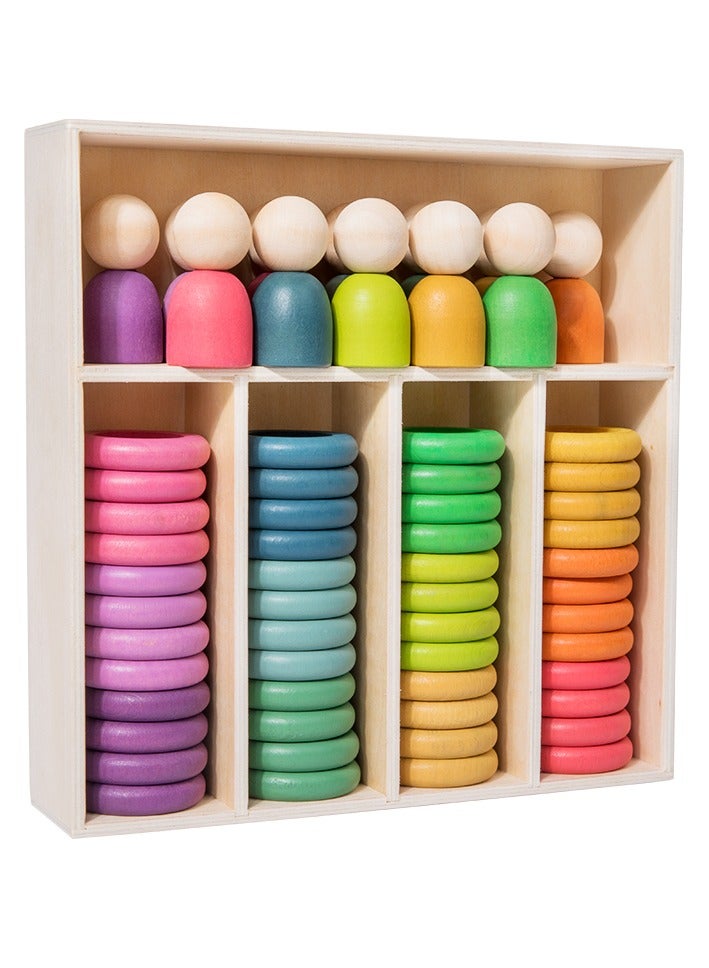 Factory Price Wooden Rainbow Stacking Sorting Toys with Rack - 60 Pieces