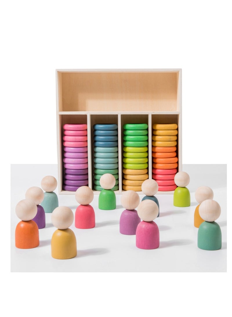 Factory Price Wooden Rainbow Stacking Sorting Toys with Rack - 60 Pieces