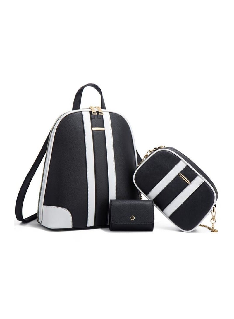 Retro Contrast Stripe Backpack Versatile Commuter Women's Bag Set
