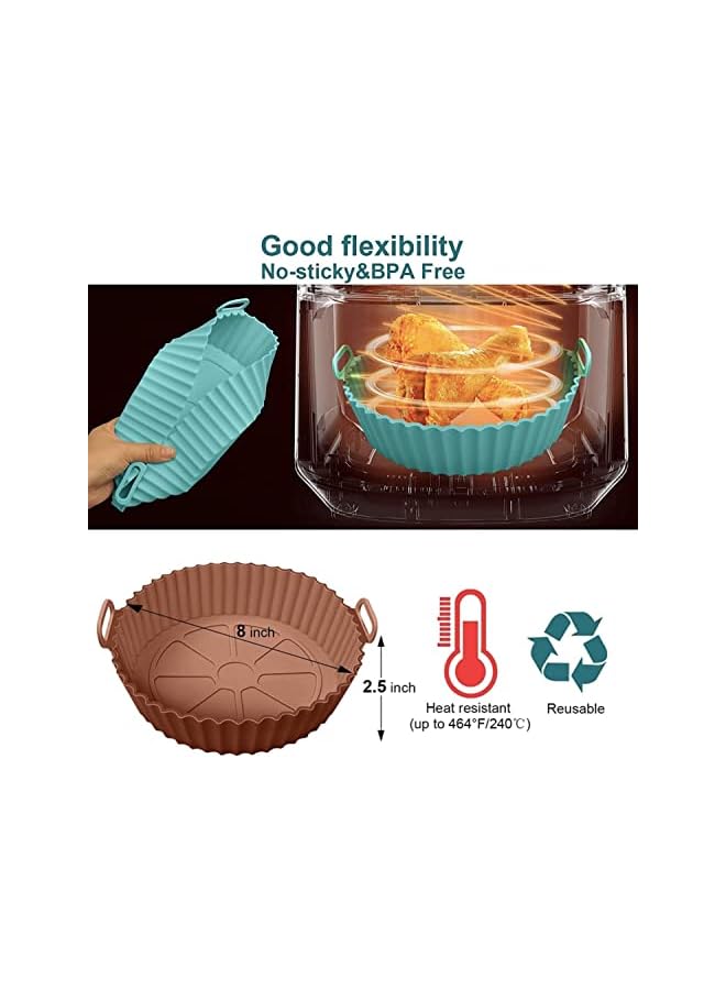 XND-A001 (3 PCS/SET) 8 inch round Reusable air fryer silicone basket liner, silicone air fryer pot with handle, air fryer silicone baking tray BPA-FREE