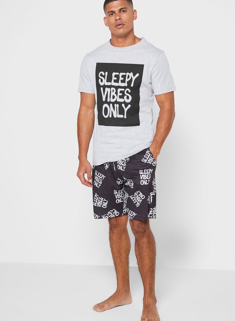 Sleepy Vibes Only Pyjama Shorts Set