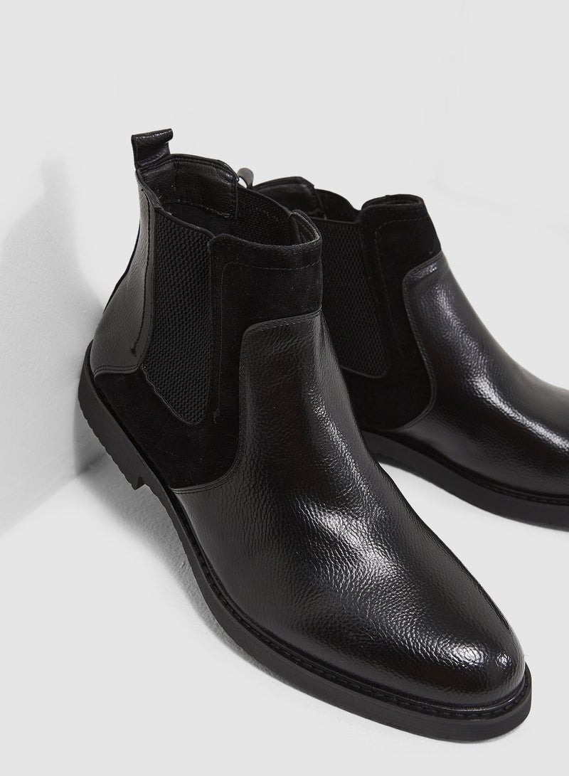 Faux Suede and Leather Chelsea Boots