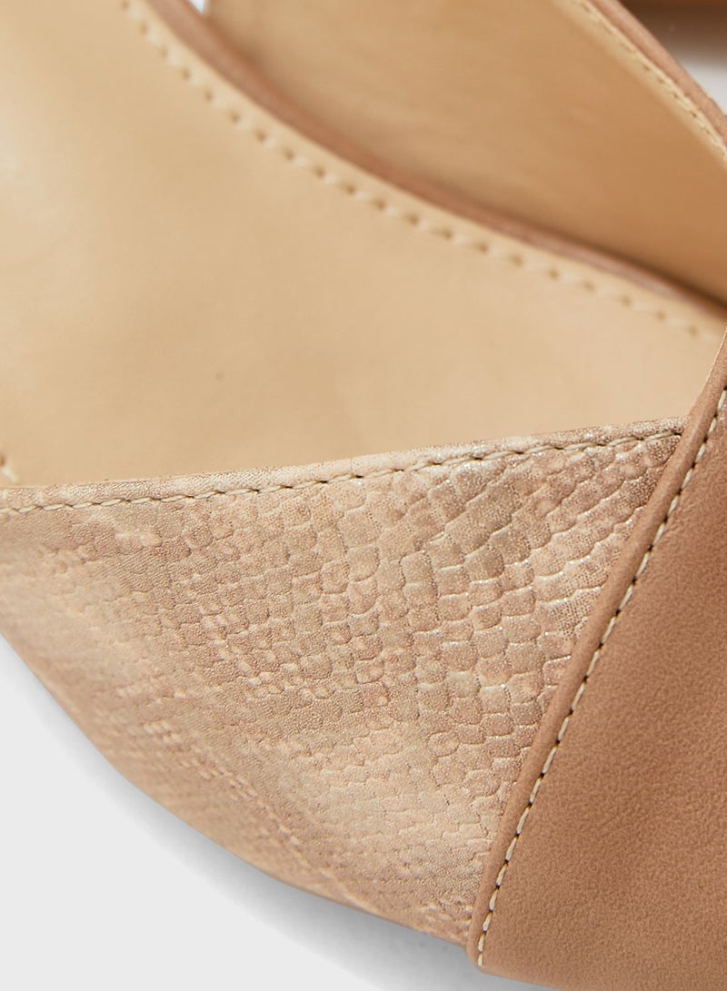Contrast Texture Slingback Pointed Kitten Heel Pu