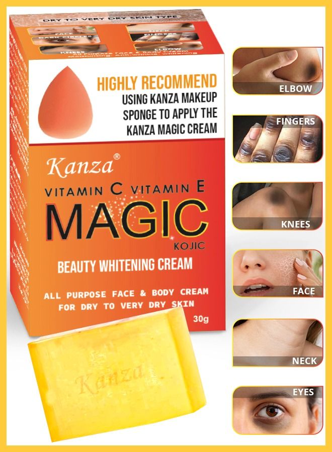 Magic Whitening Body Cream with Makeup Puff Skin Fairness and Moisturizing Cream Permanent Skin Whitening Dark Spot Remover Dark Knuckle Whitening Cream 30g