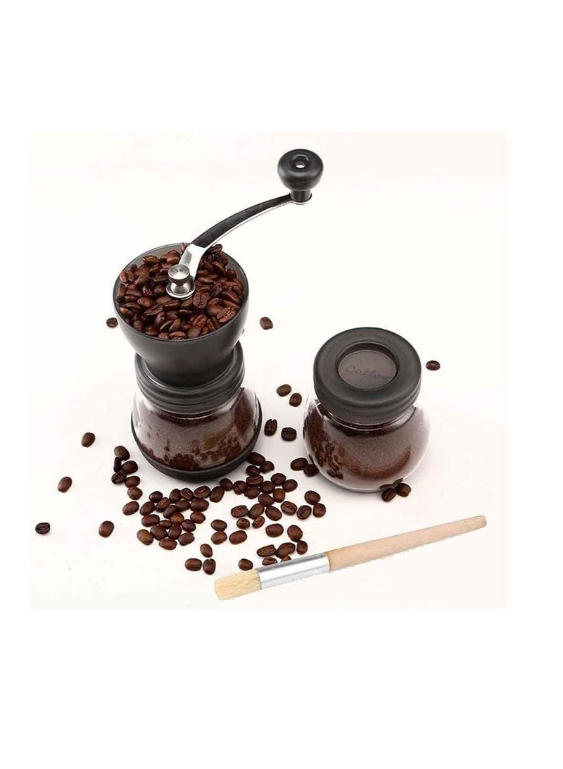 Manual Coffee Grinder, Adjustable Coarseness Ceramic Burr Grinder, Portable Hand Crank Grinder with Extra Storage Jar and a Brush for Home, Office or Camping