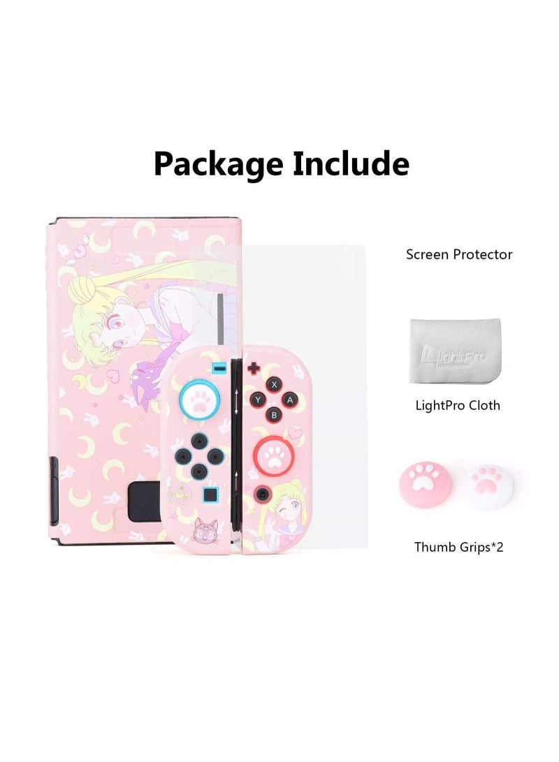 Switch Protective Cover, Cute Liquid Silicone Protective Case for Switch, Soft Slim Grip Cover Shell for Console and Joy-Con, Scratch, Crack Resistant, Easy Install (Sailor Moon)