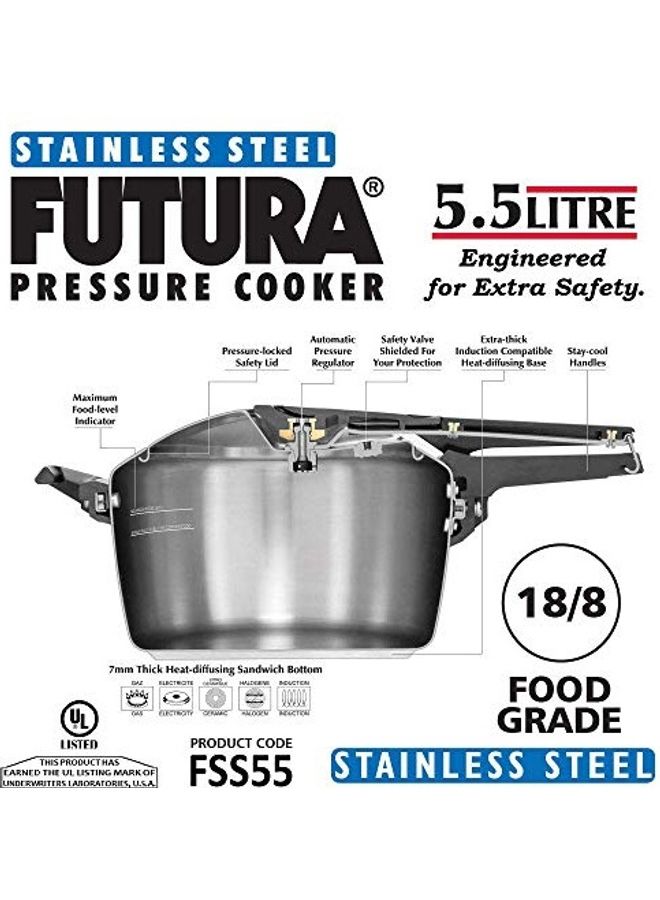 Futura Stainless Steel Induction Compatible Pressure Cooker Silver 5.5Liters