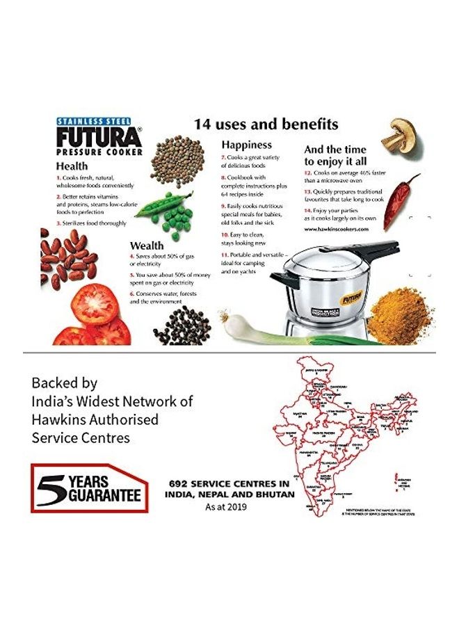 Futura Stainless Steel Induction Compatible Pressure Cooker Silver 5.5Liters