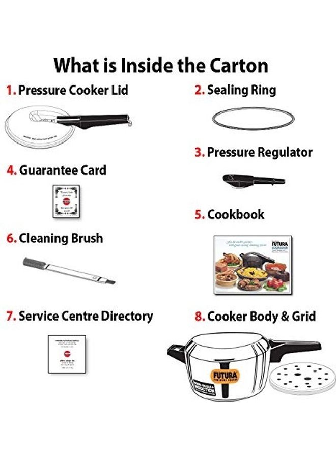 Futura Stainless Steel Induction Compatible Pressure Cooker Silver 5.5Liters