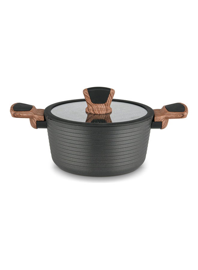 Stockpot Diamond Series With Glass Lid Aluminum With Non-Stick Coating 20x10cm/2.6LTR Black/Brown