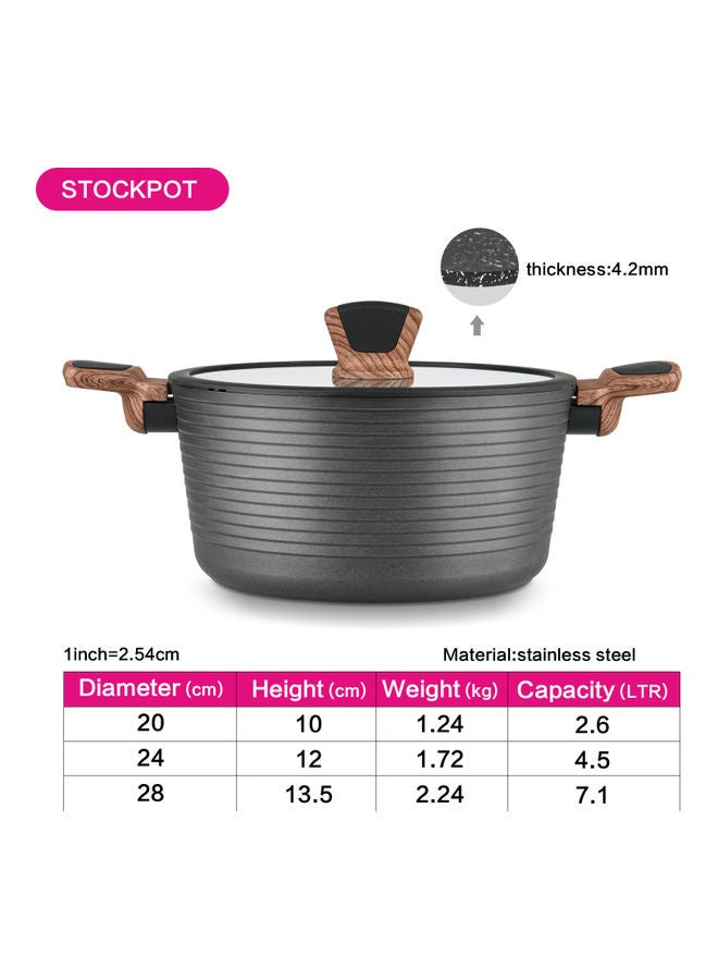 Stockpot Diamond Series With Glass Lid Aluminum With Non-Stick Coating 20x10cm/2.6LTR Black/Brown