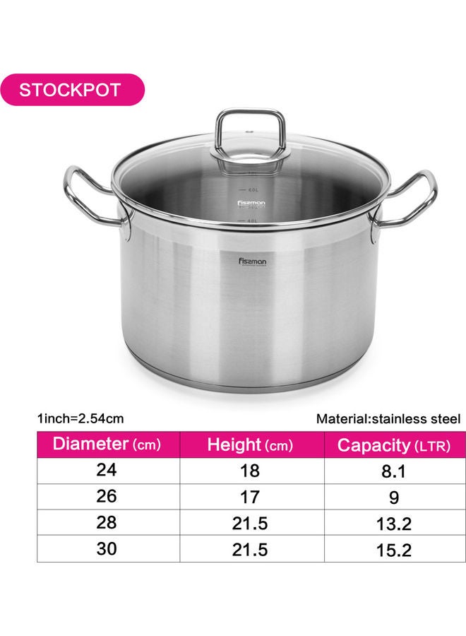Stainless Steel Stockpot With Glass Lid Silver 30cm