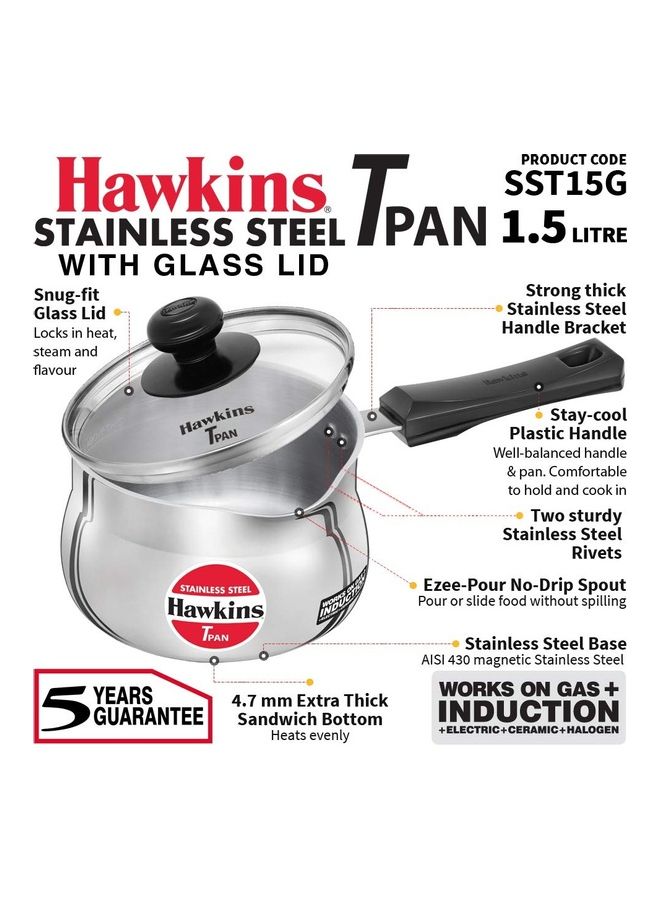 Stainless Steel Induction Compatible T Pan Silver 31.5x15.1x12.2cm