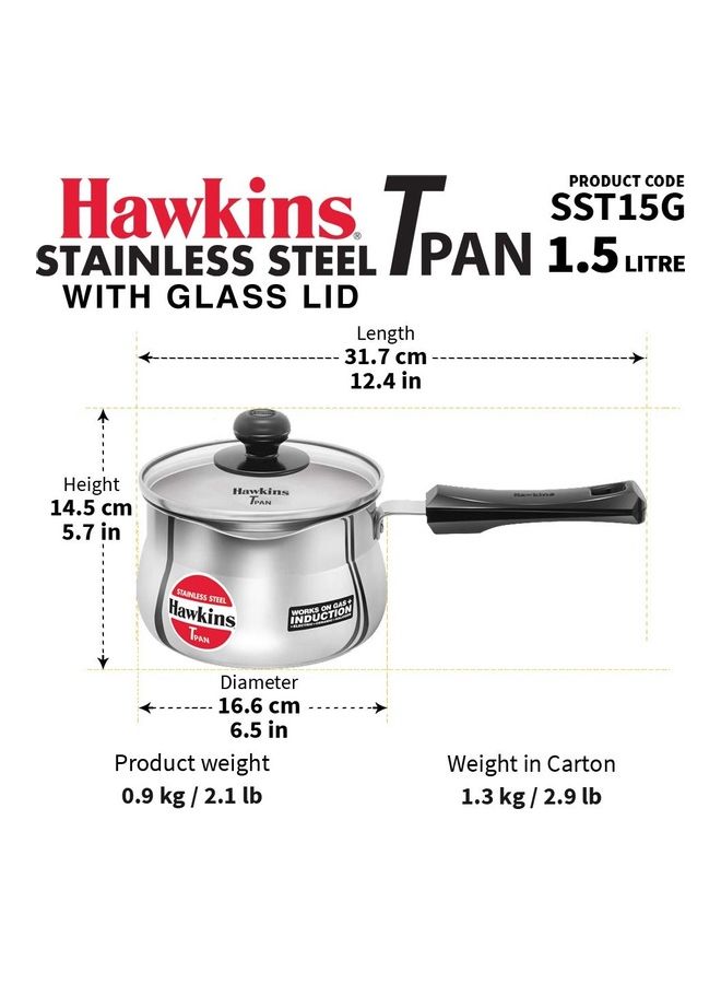 Stainless Steel Induction Compatible T Pan Silver 31.5x15.1x12.2cm